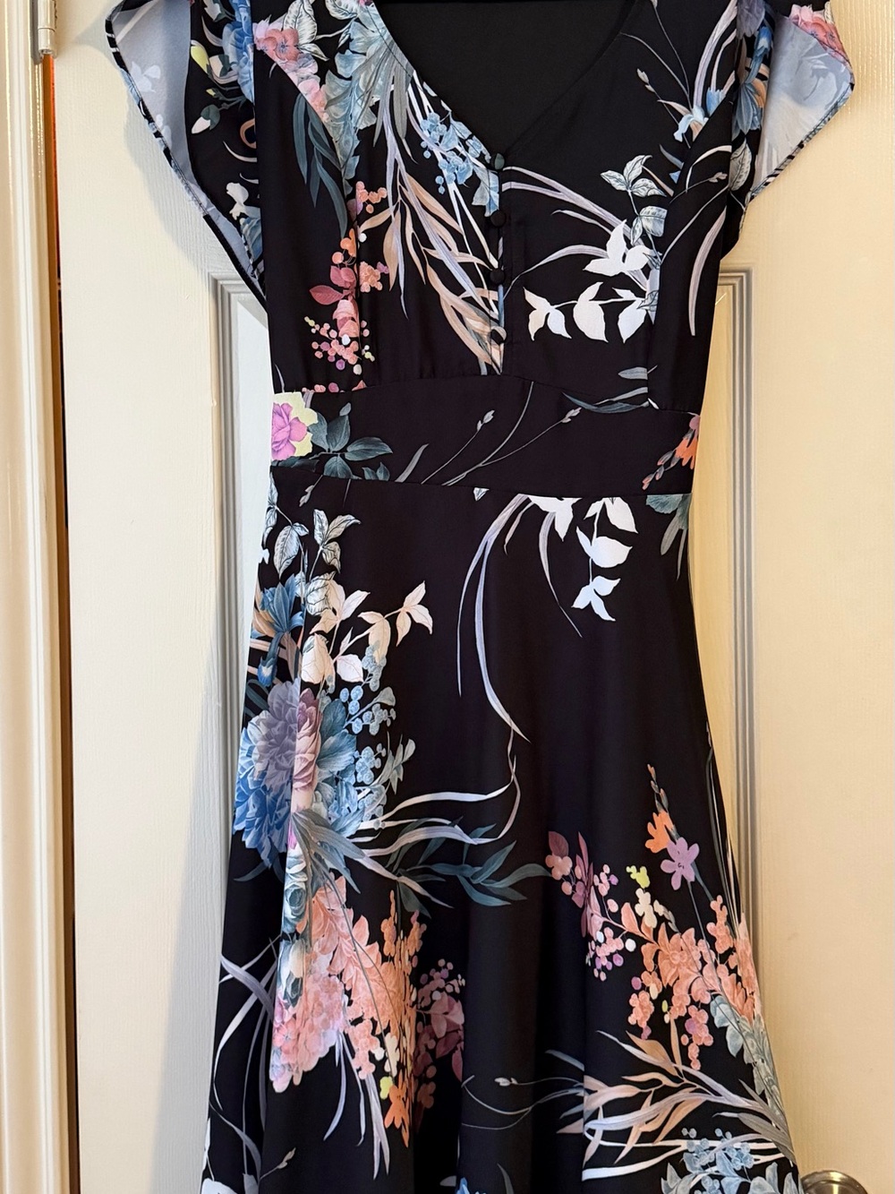 City Chic S/16 Black Floral V-Neck Midi Dress with Pastel Blooms